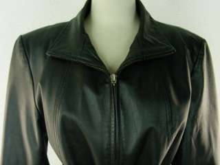 womens leather jacket Worthington black wrap sz L zip  