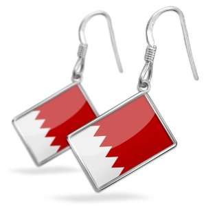  Earrings Bahrain Flag with French Sterling Silver 