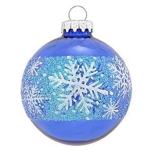  Snowflake Border Blue Glass Ornament