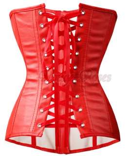 Goth Red Bonded Leather Metal Chain CORSET Bustier XL g2701_r  