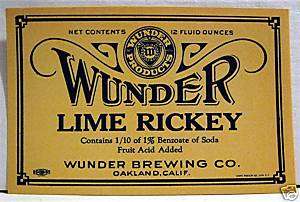 Wunder Brewing Lime Rickey Soda Bottle Label Oakland Ca  