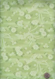 Subtle Asian Tone on Tone of Phoenix Birds and Mums Fabric on Green 