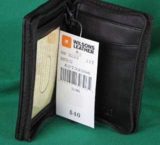 Zippered Wallet Black Leather Slim Line Wilsons New Wtih Tags  