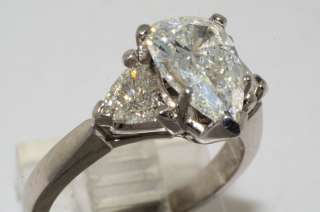   26CT 3 STONE PEAR CUT DIAMOND ENGAGEMENT RING PLATINUM VS SIZE 5.75