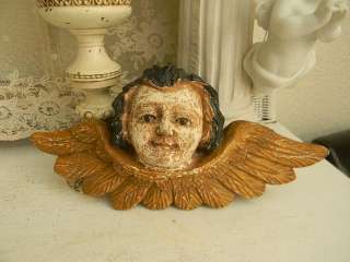 OMG The Best Old Carved Wooden Architectural Cherub~Glass Eyes~So 