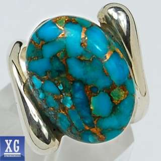 SR30380 COPPER BLUE ARIZONA TURQUOISE 925 STERLING SILVER RING JEWELRY 