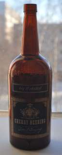 1940s Denmark CHERRY HEERING Brown Glass Bottle LABELS, SUPER NICE 