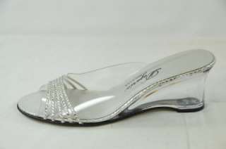   USA HOT SILVER LEATHER RHINESTONE STRAP 2.5CLEAR WEDGE 7 (3562) $225