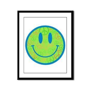    Framed Panel Print Smiley Face With Peace Symbols 