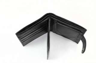 Mens Genuine Leather Bi Fold Wallet 444 BLK  