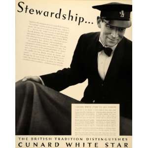  1938 Ad Cunard White Star Liner Cruise Ship Stewardship 