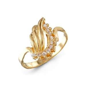    Womens 14k Yellow Gold White CZ Wave Swirl Fashion Ring: Jewelry