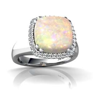  14K White Gold Cushion Genuine Opal Ring Size 4: Jewelry