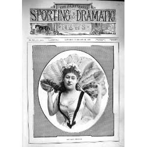    1890 Antique Portrait Miss Edith Charteris Feathers