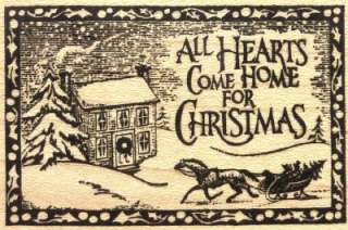  324 Rubber Stamp HOME FOR CHRISTMAS Winter Scene SLEIGH HOUSE  