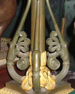 Pair Antique Dore & Patinated Bronze Candelabra Lamps  