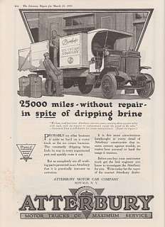 1919 Atterbury Motor Car Ad 1 Ton Ice Cream Truck  