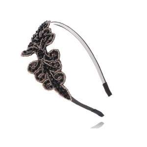   Black Brown Crystal Beaded Formal Gown Hair Accessory Piece Headband