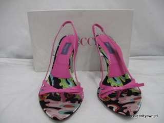 Pucci Hot Pink Leather Printed Insole Thong Slingback Banana Heels 38 