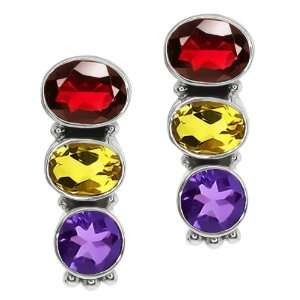 20 Ct Multi Color Amethyst Citrine and Garnet .925 Sterling Silver 