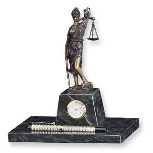  Bronze & Marble Justice Clock & Pen Holder Jewelry