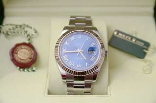 ROLEX DATEJUST II STAINLESS BLUE ROMAN DIAL MINT CONDITION 116334 