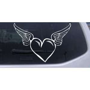 White 32in X 21.8in    Heart With Wings Girlie Car Window Wall Laptop 