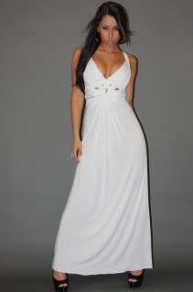 BEAUTIFUL LONG WHITE DRESS WITH LEATHER ACCENTS.