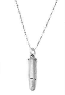 STERLING SILVER BULLET   AMMUNITION CHARM WITH BOX CHAIN NECKLACE 