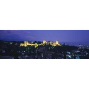  Palace Lit Up at Dusk, Alhambra, Granada, Andalusia, Spain 