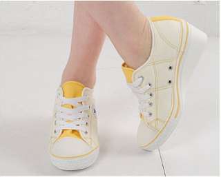 Womens Wedge Heels Canvas Sneakers Tennis Shoes White Yellow US5.5~7 