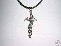 SERPENT / SNAKE WRAPPED DAGGER / KNIFE PEWTER PENDANT 18 NECKLACE 