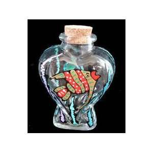 Angel Fish Design   Hand Painted   Large Heart Shaped Bottle with Cork 