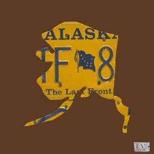  Alaska License Plate Map in Chocolate Canvas Reproduction 