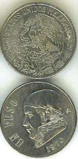 MEXICO 9 PIECE VINTAGE UNCIRCULATED 1970S COIN SET, 0.05 TO 10 PESOS 