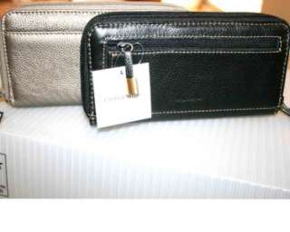 New Emboss Double Zipper Genuine Leather PEWTER BLACK Clutch Organise 