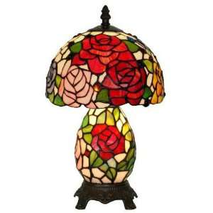 AMORA Roses Bouquets Stained Glass Tiffany Style Table Lamp Double Lit 