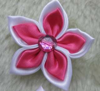 20x Satin 2 Ribbon Flower W/ Rhinestone Hot pink/A17  