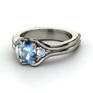  Harmony Three Stone Ring, Oval Blue Topaz Sterling Silver 