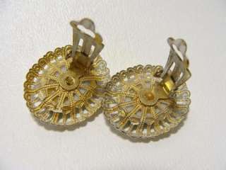 vintage West Germany FLOWER CABOCHON FILIGREE Earrings  