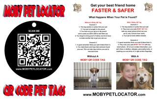 MOBY PET LOCATOR   MOBY QR CODE PET TAGS   Get your pet home Faster 