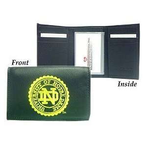   Fighting Irish Embroidered Leather Tri Fold Wallet: Sports & Outdoors