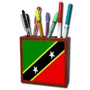  Saint Kitts and Nevis Flag Mahogany Wood Pencil Holder 