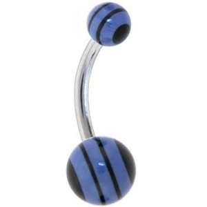  Black BLUE RACING STRIPE Belly Button Ring: Jewelry