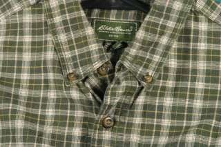 Eddie Bauer Size L Green Blue Beige Plaid Cotton Long Sleeve Shirt 