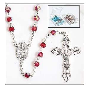  Catholic Red Double Capped Rosary, Glass 6mm Beads 
