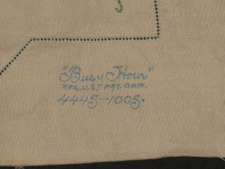 Vtg Embroidered BUSY HOUR Unused Table RUNNER 1930s  