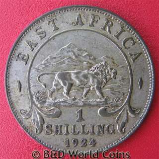 EAST AFRICA 1924 1 SHILLING SILVER LION GEORGE V 28mm KM# 21  