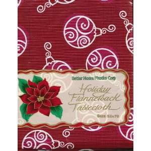 Vinyl Tablecloth with Flannel Back 52 X 90 Square Ornaments (Red 