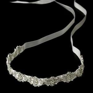    White Modern Vintage Crystal Bridal Ribbon Headband Jewelry